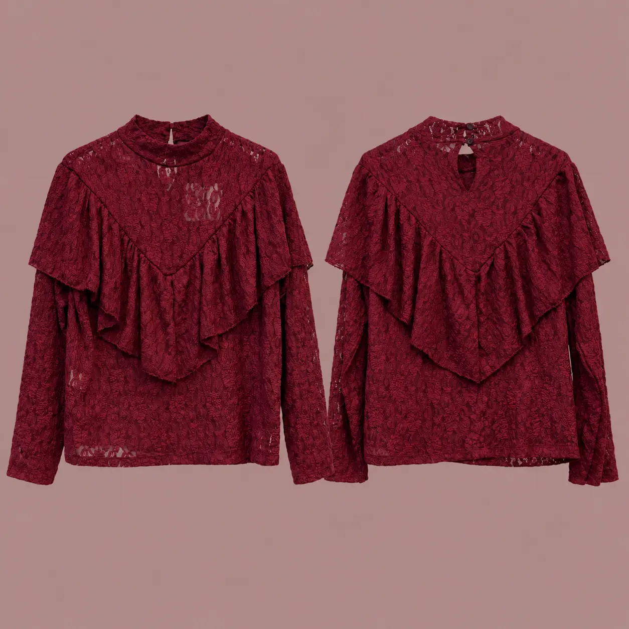 Blusa bordô de renda, frente e costas.webp